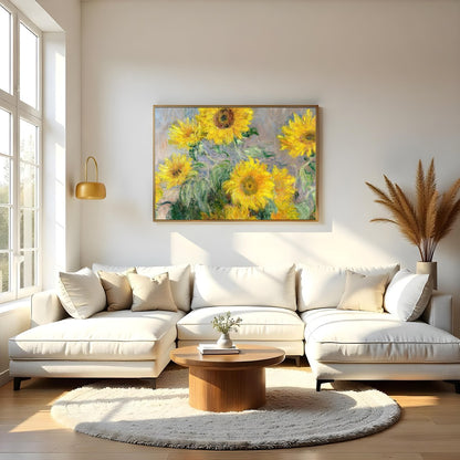 Illuminate your space with the vibrant energy of this 'Radiant Sunflower Symphony'. The artwork for Living Room