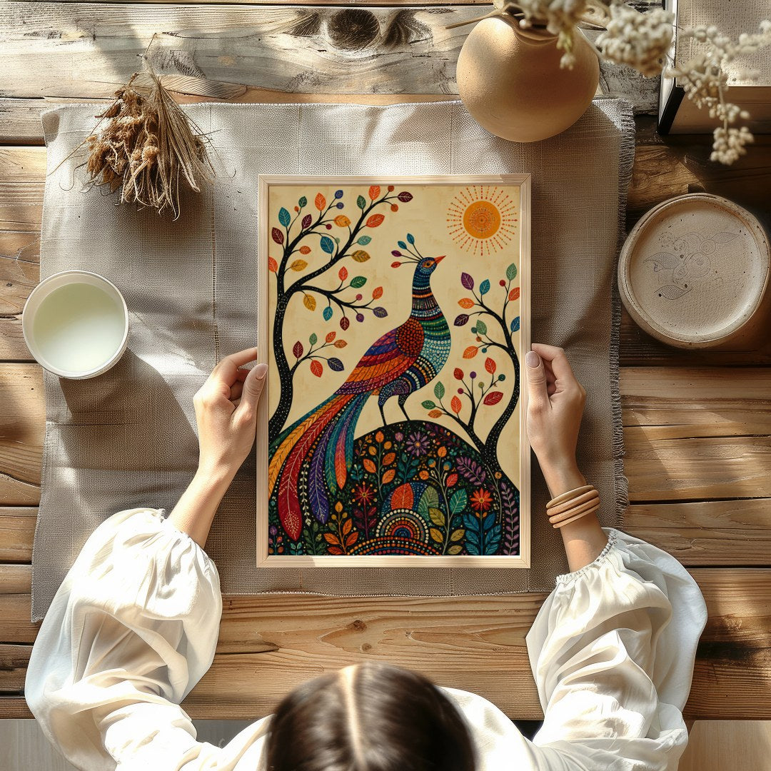 This captivating piece of art features a majestic peacock adorned in vibrant colors, standing for Kitchen