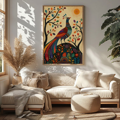 This captivating piece of art features a majestic peacock adorned in vibrant colors, standing for Sitting Area