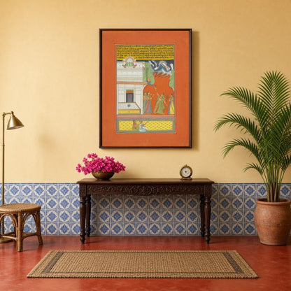 Immerse yourself in the enchanting world of Ragamala artistry with this exquisite print, featuring for Hallway