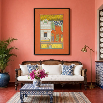 Immerse yourself in the enchanting world of Ragamala artistry with this exquisite print, featuring for Living Room