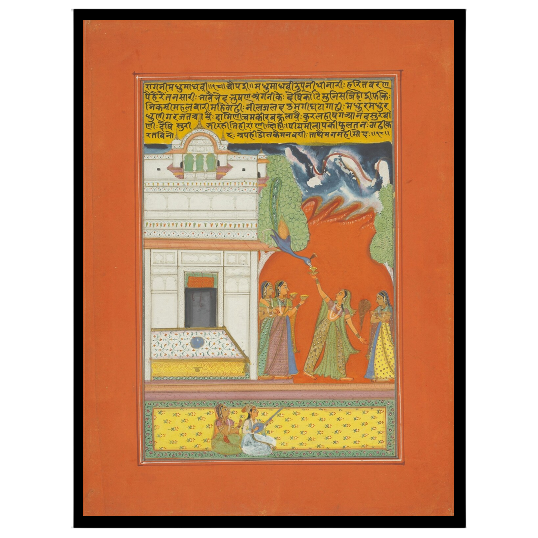 Immerse yourself in the enchanting world of Ragamala artistry with this exquisite print, featuring for living-space