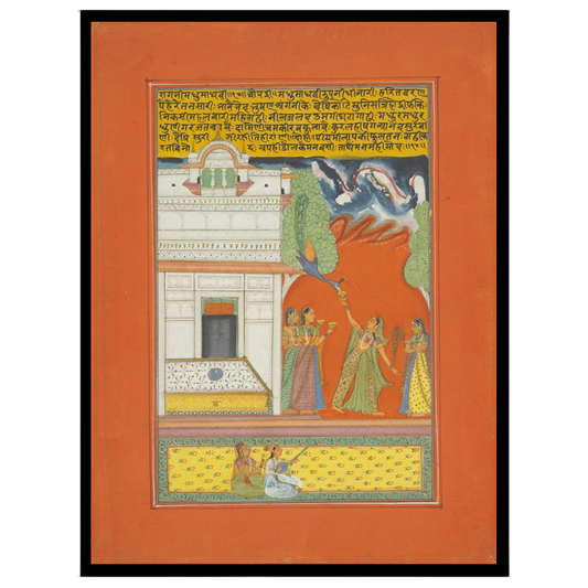 Immerse yourself in the enchanting world of Ragamala artistry with this exquisite print, featuring for living-space