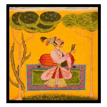 Immerse yourself in the soothing allure of Raja Mandhata depicted within a traditional Ragamala for hallway
