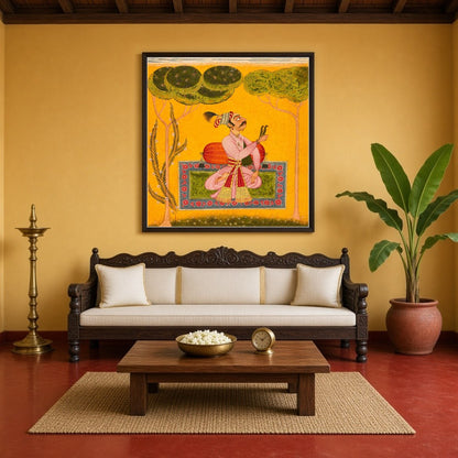Immerse yourself in the soothing allure of Raja Mandhata depicted within a traditional Ragamala for Living Room