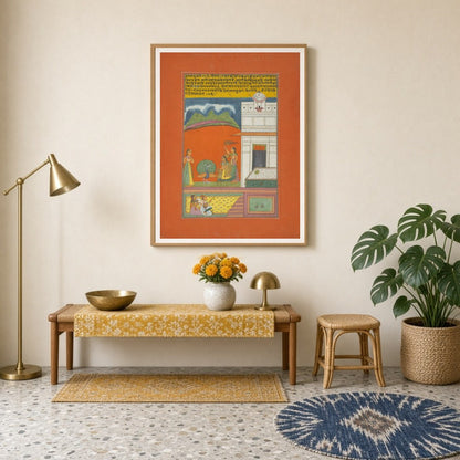Experience the mesmerizing allure of Ragamala art with this enchanting scene featuring a graceful for Entrance