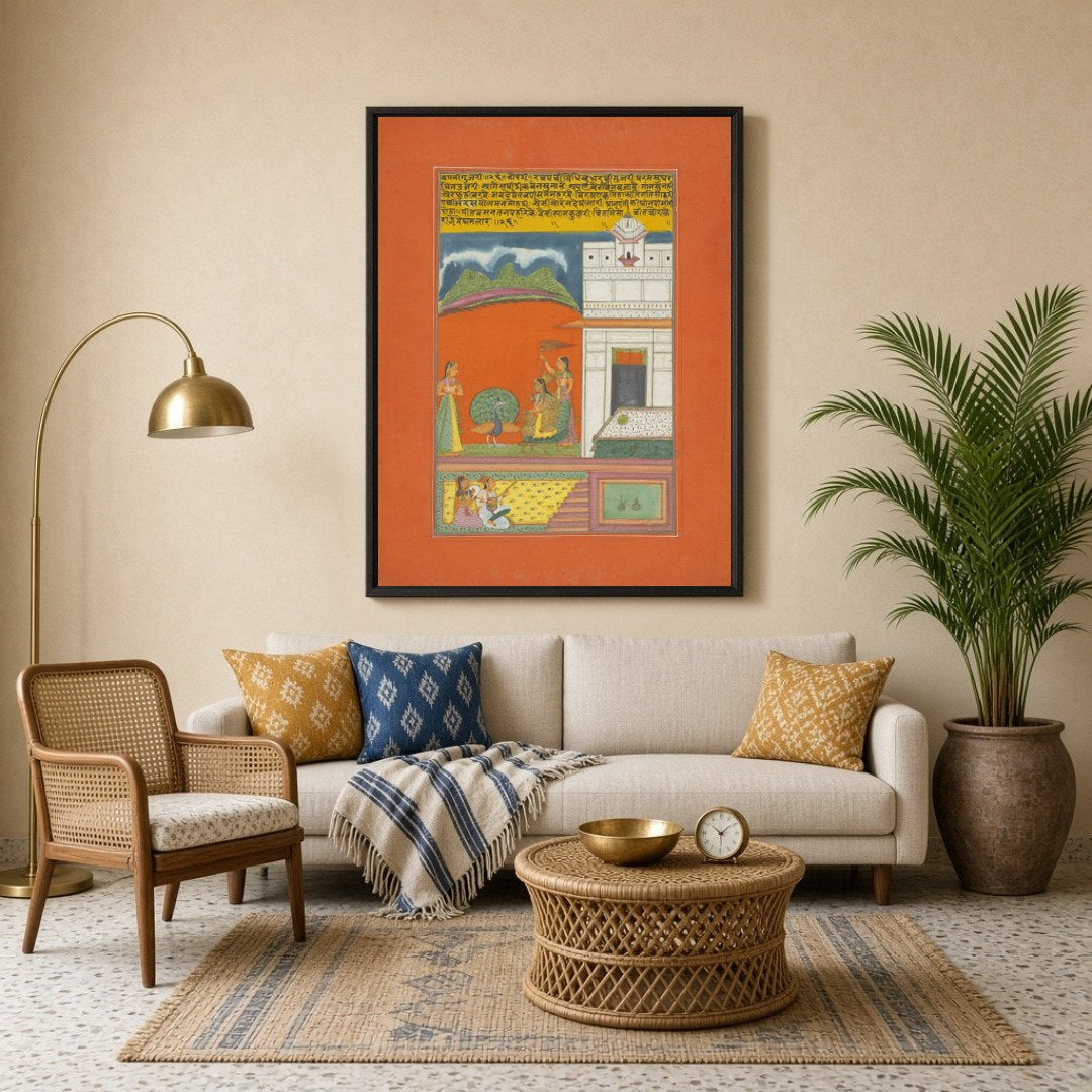 Experience the mesmerizing allure of Ragamala art with this enchanting scene featuring a graceful for Living Room