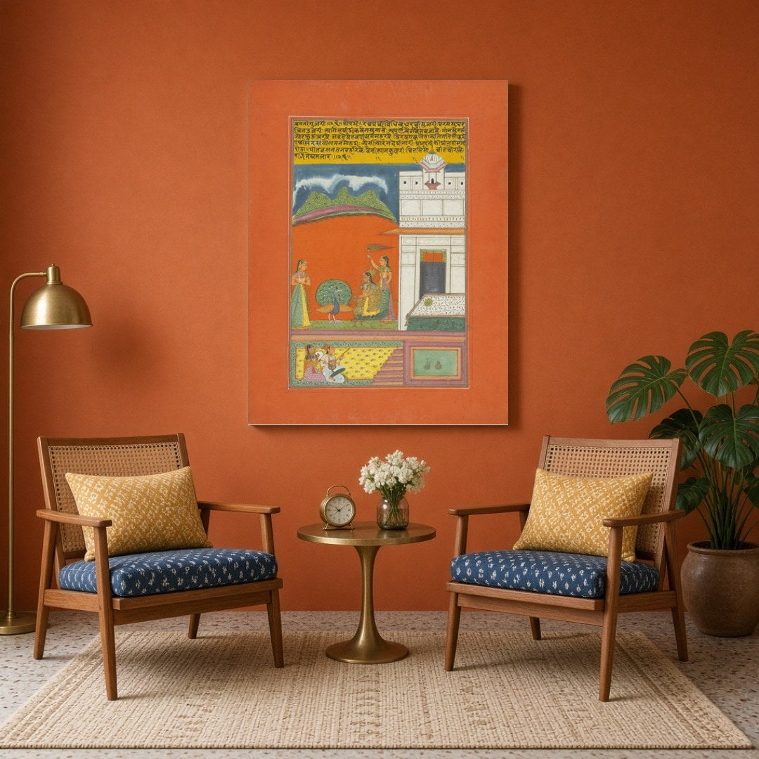 Experience the mesmerizing allure of Ragamala art with this enchanting scene featuring a graceful for Sitting Area