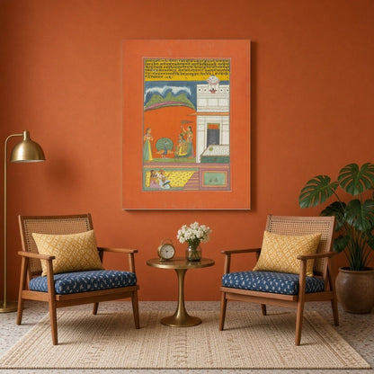Experience the mesmerizing allure of Ragamala art with this enchanting scene featuring a graceful for Sitting Area