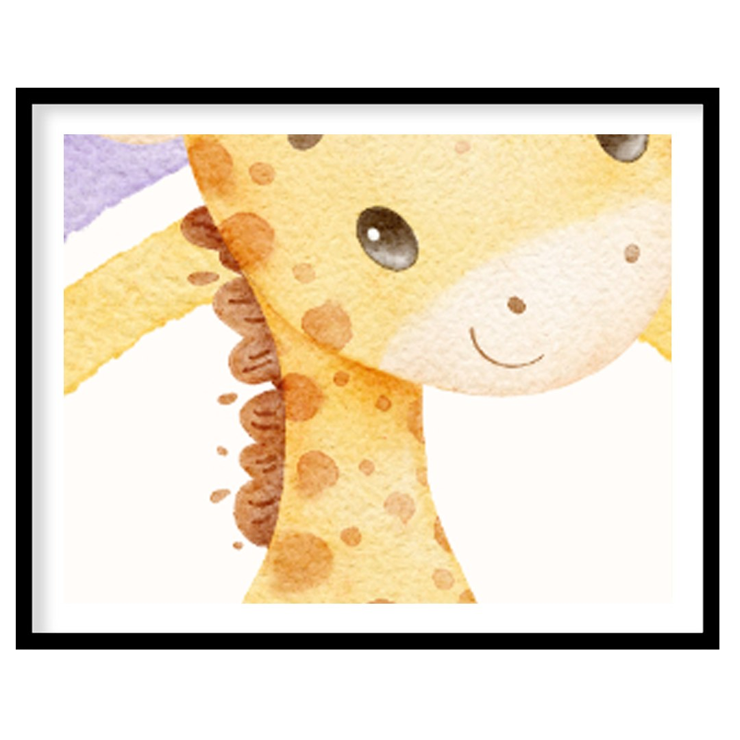 This enchanting watercolor illustration features an adorable baby giraffe sitting beneath a vibrant… for sweet home