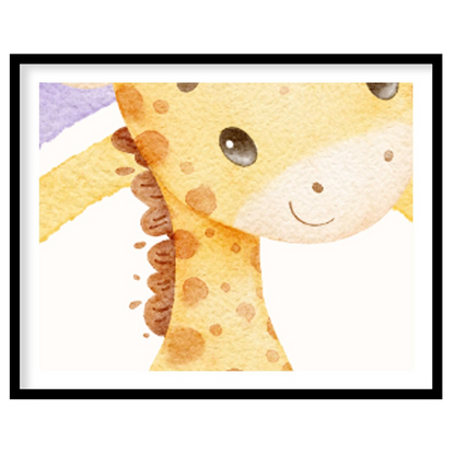 This enchanting watercolor illustration features an adorable baby giraffe sitting beneath a vibrant… for sweet home