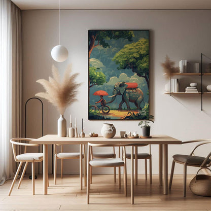 This charming and whimsical illustration captures a peaceful moment in a rain shower, featuring a p… for dining room