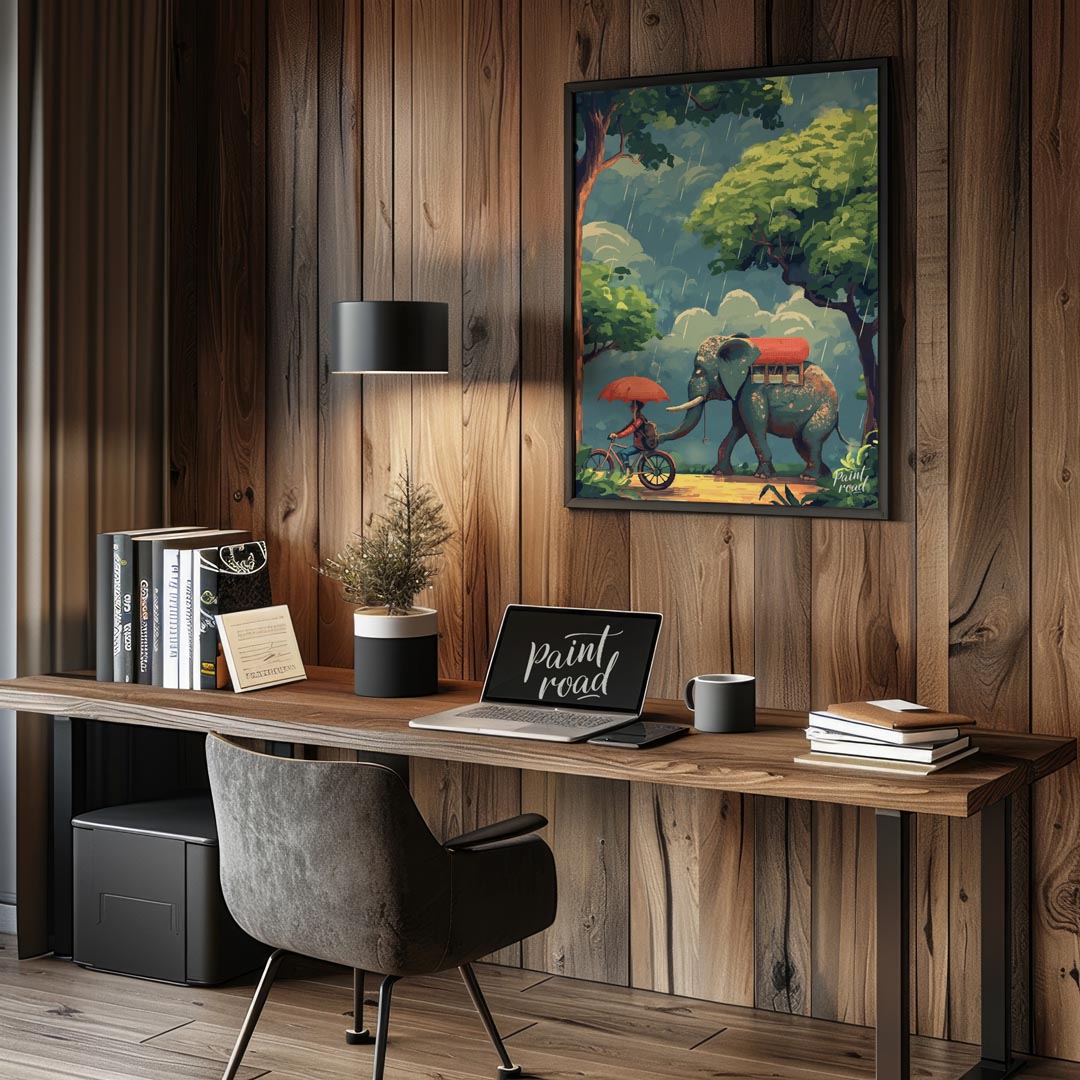 This charming and whimsical illustration captures a peaceful moment in a rain shower, featuring a p… for office