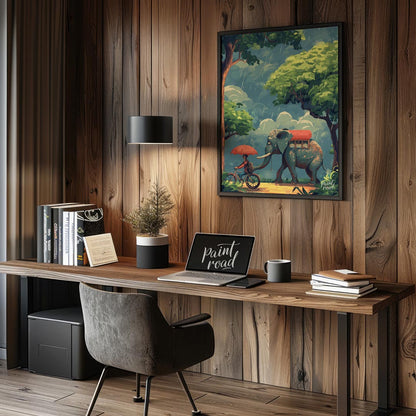 This charming and whimsical illustration captures a peaceful moment in a rain shower, featuring a p… for office