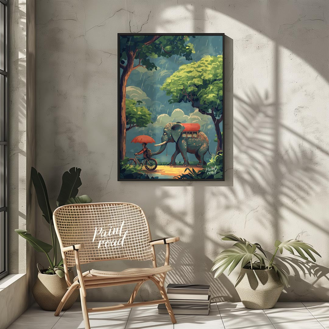 This charming and whimsical illustration captures a peaceful moment in a rain shower, featuring a p… for other