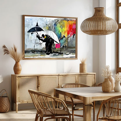 This captivating artwork captures the vibrant dynamics of a rainy urban scene. Featuring striking for Dining