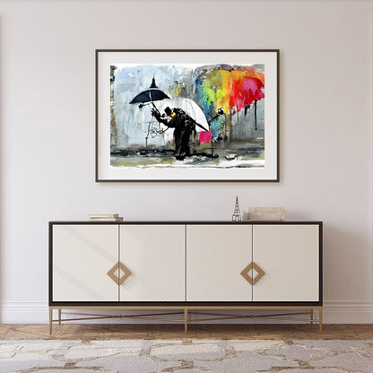 This captivating artwork captures the vibrant dynamics of a rainy urban scene. Featuring striking for Foyer