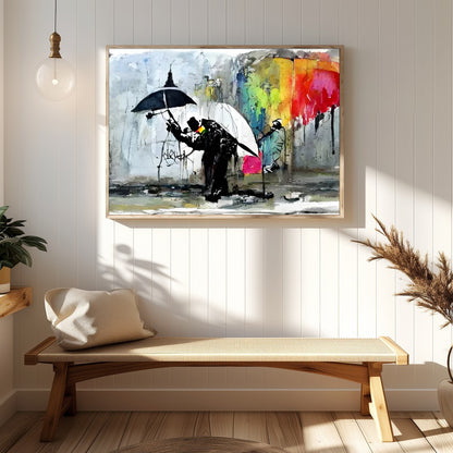 This captivating artwork captures the vibrant dynamics of a rainy urban scene. Featuring striking for Hallway