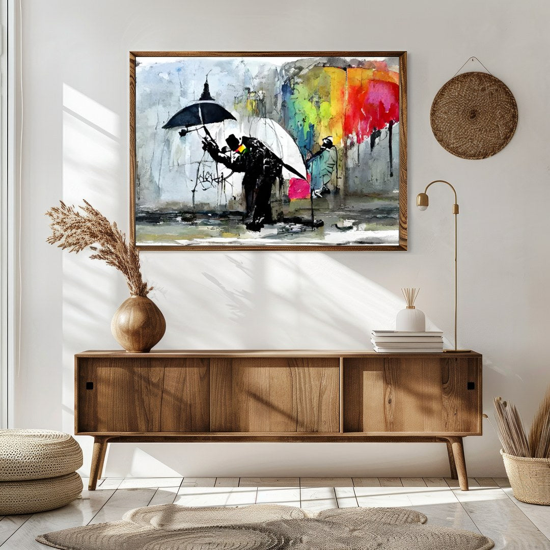 This captivating artwork captures the vibrant dynamics of a rainy urban scene. Featuring striking for Sitting Area