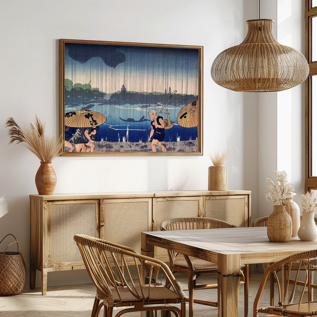 Immerse yourself in the serene beauty of 'Rainy River Stroll,' a captivating piece that captures for Dining