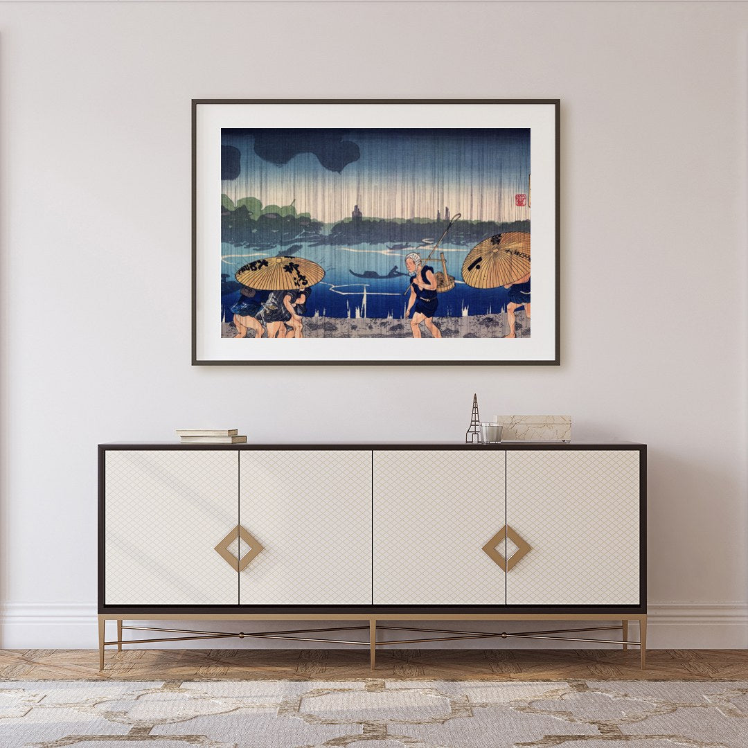 Immerse yourself in the serene beauty of 'Rainy River Stroll,' a captivating piece that captures for Foyer