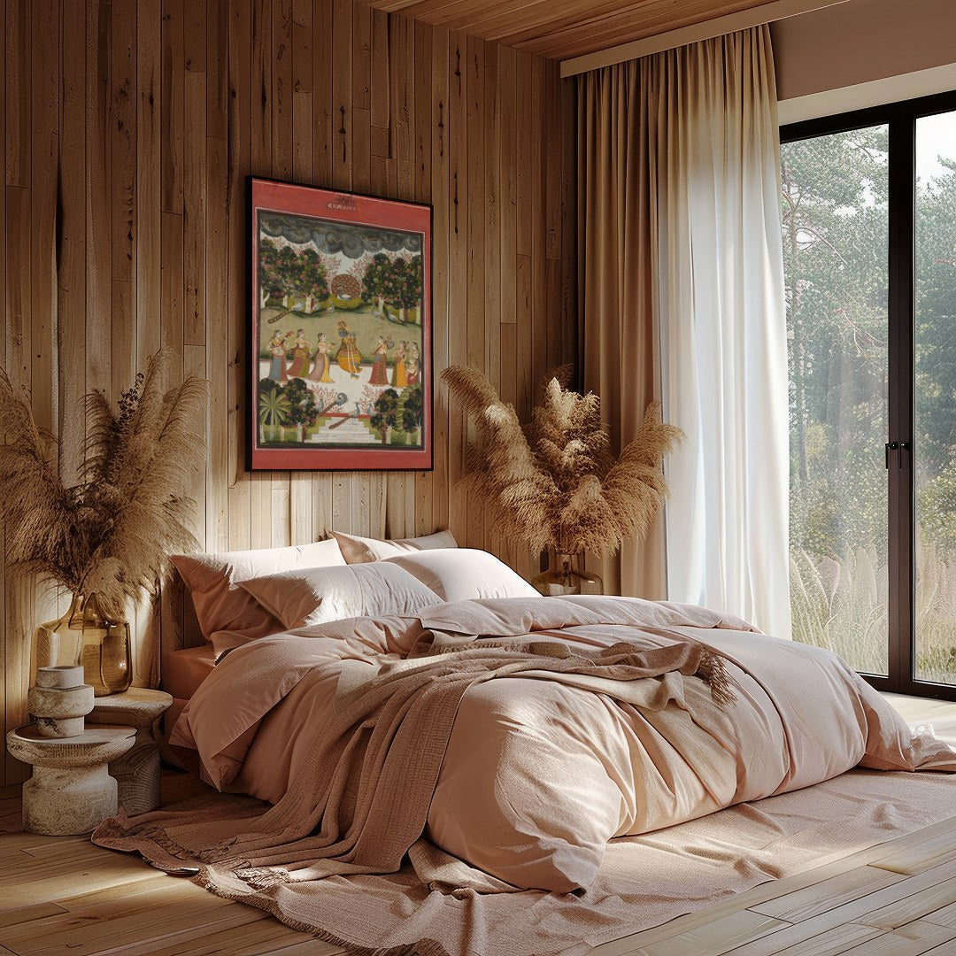 Immerse yourself in the vibrant culture of Rajasthan with this exquisite artwork depicting a for Bedroom