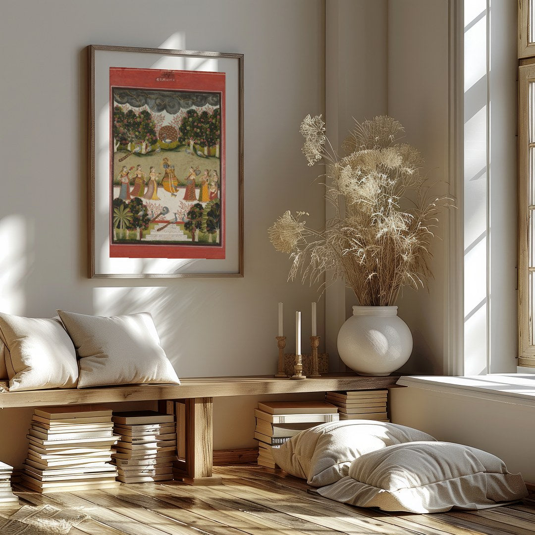 Immerse yourself in the vibrant culture of Rajasthan with this exquisite artwork depicting a for dwelling