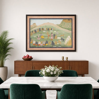 Immerse yourself in the epic tales of Ramayana with this stunning Indian miniature artwork. for Dining