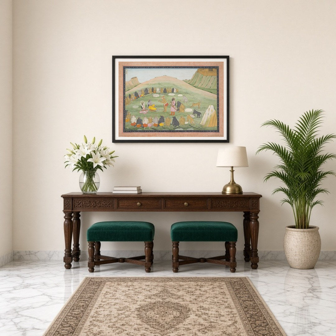 Immerse yourself in the epic tales of Ramayana with this stunning Indian miniature artwork. for Entrance