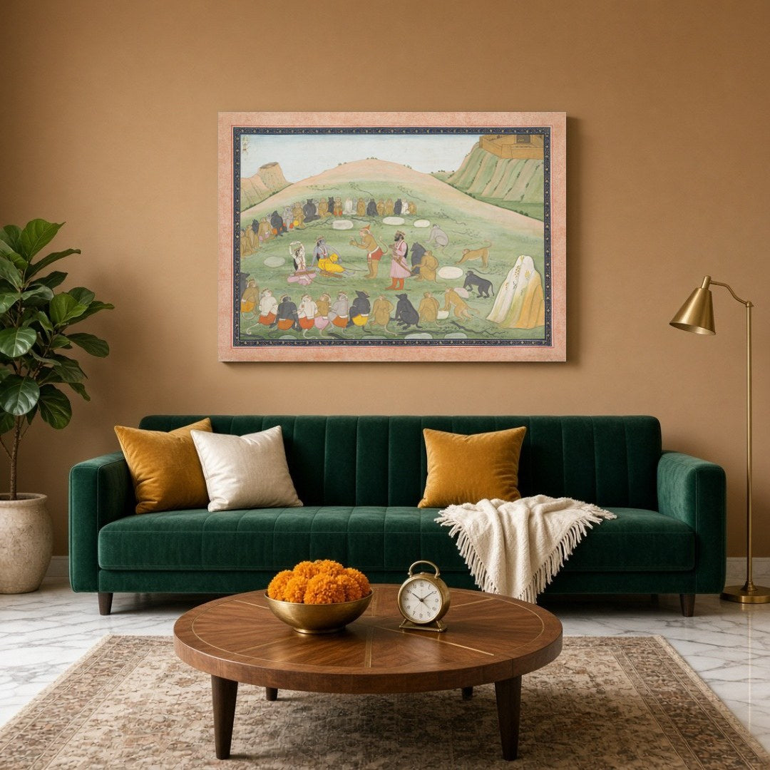 Immerse yourself in the epic tales of Ramayana with this stunning Indian miniature artwork. for Living Room