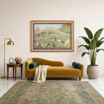Immerse yourself in the epic tales of Ramayana with this stunning Indian miniature artwork. for Sitting Lounge