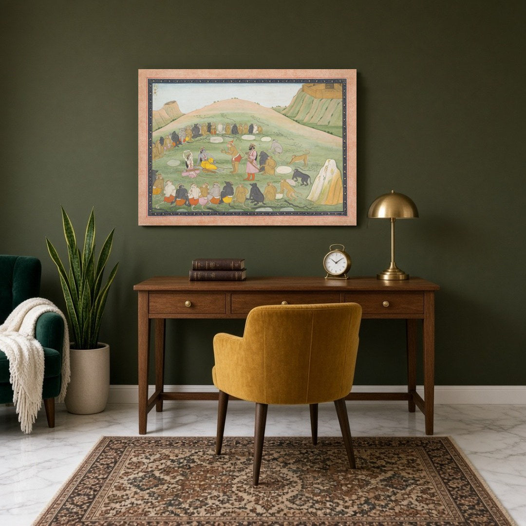 Immerse yourself in the epic tales of Ramayana with this stunning Indian miniature artwork. for Study