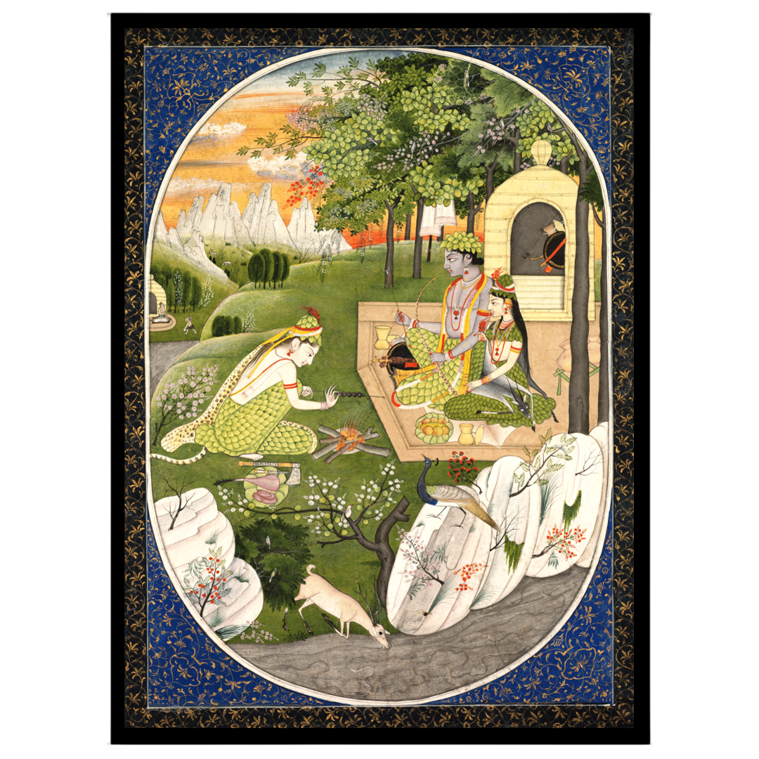 Experience the enchanting allure of this Indian Miniature artwork depicting Rama, Sita, and for home