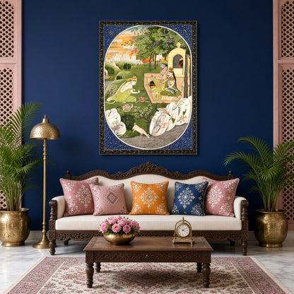 Experience the enchanting allure of this Indian Miniature artwork depicting Rama, Sita, and for Living Room
