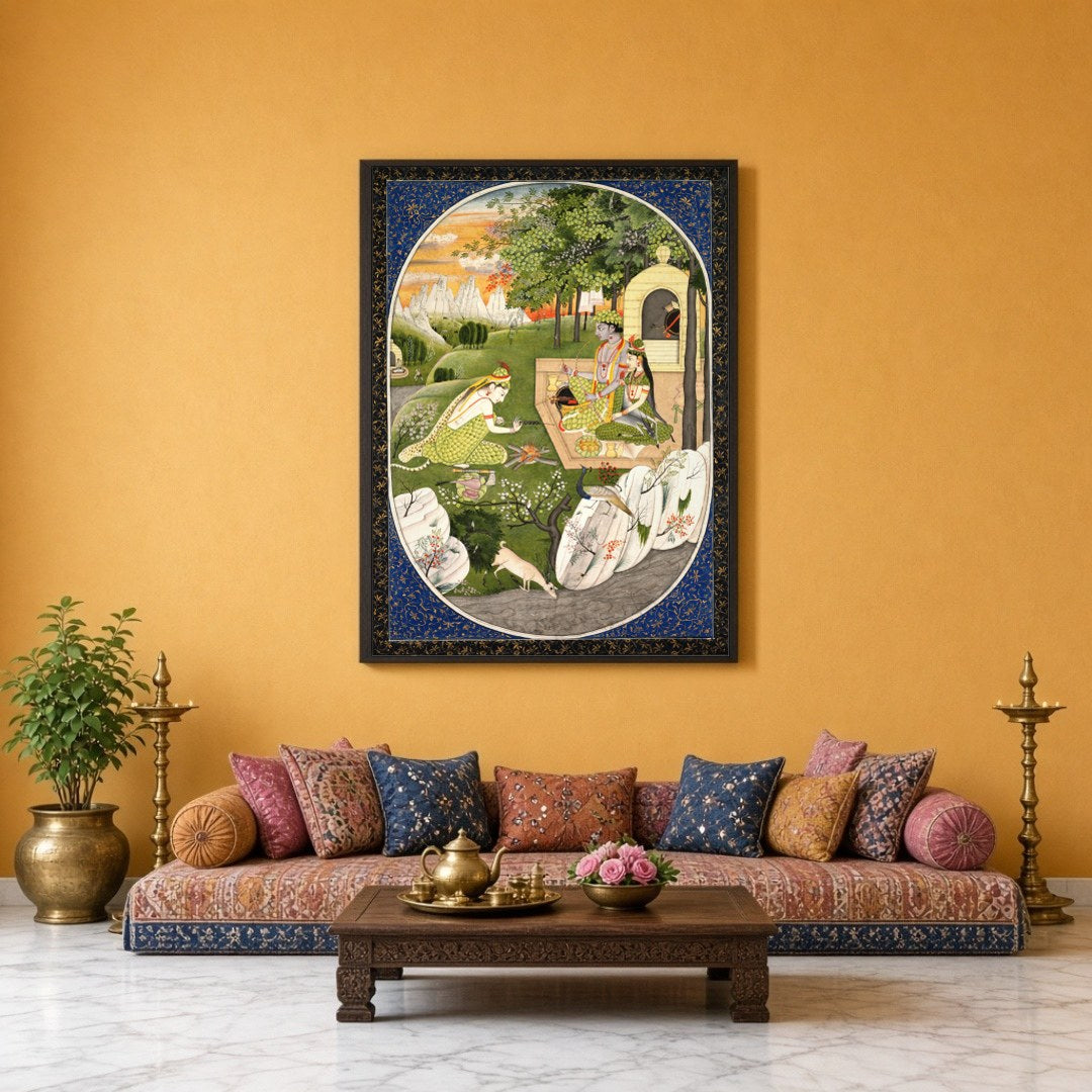 Experience the enchanting allure of this Indian Miniature artwork depicting Rama, Sita, and for Sitting Lounge