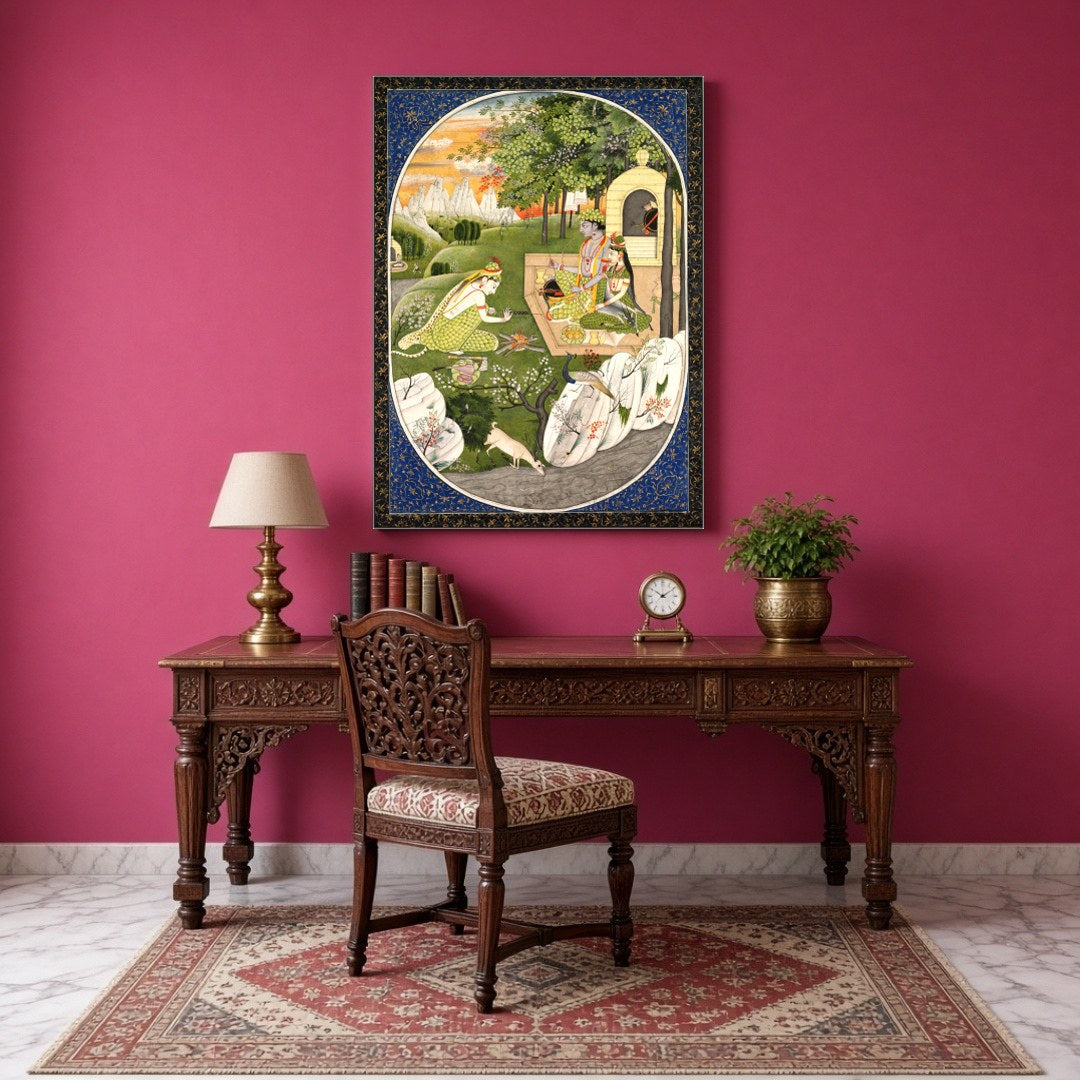 Experience the enchanting allure of this Indian Miniature artwork depicting Rama, Sita, and for Study