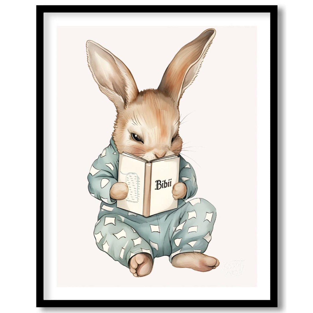 This endearing illustration captures a sweet, slightly mischievous-looking rabbit dressed in light … for house