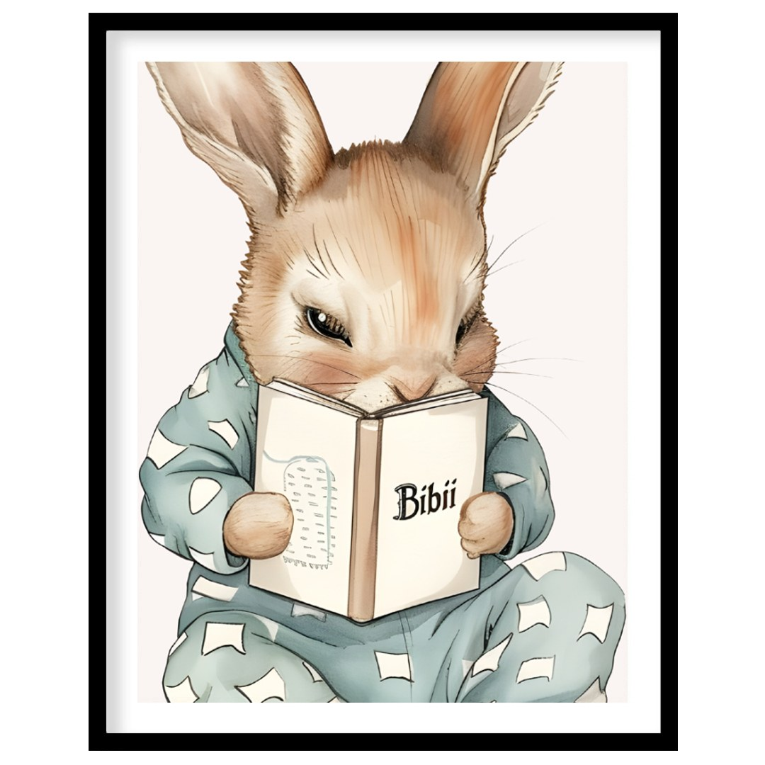 This endearing illustration captures a sweet, slightly mischievous-looking rabbit dressed in light … for house