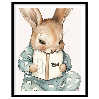 This endearing illustration captures a sweet, slightly mischievous-looking rabbit dressed in light … for house