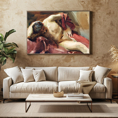This captivating watercolor painting captures the essence of relaxation with a reclined figure for Family Room