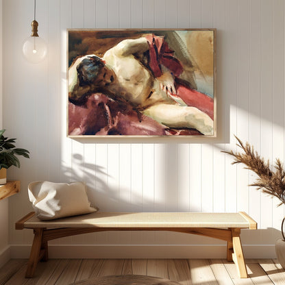 This captivating watercolor painting captures the essence of relaxation with a reclined figure for Hallway