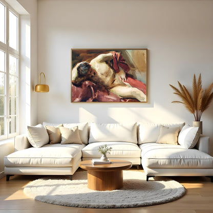 This captivating watercolor painting captures the essence of relaxation with a reclined figure for Living Room