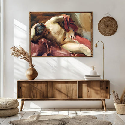 This captivating watercolor painting captures the essence of relaxation with a reclined figure for Sitting Area
