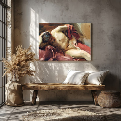 This captivating watercolor painting captures the essence of relaxation with a reclined figure for Veranda