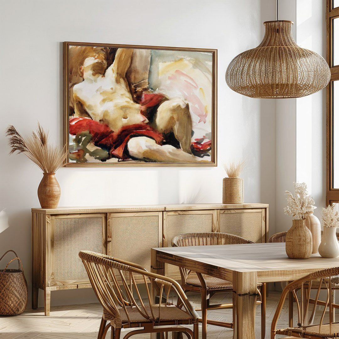 This evocative artwork captures the essence of classical beauty with a modern touch. Featuring a for Dining