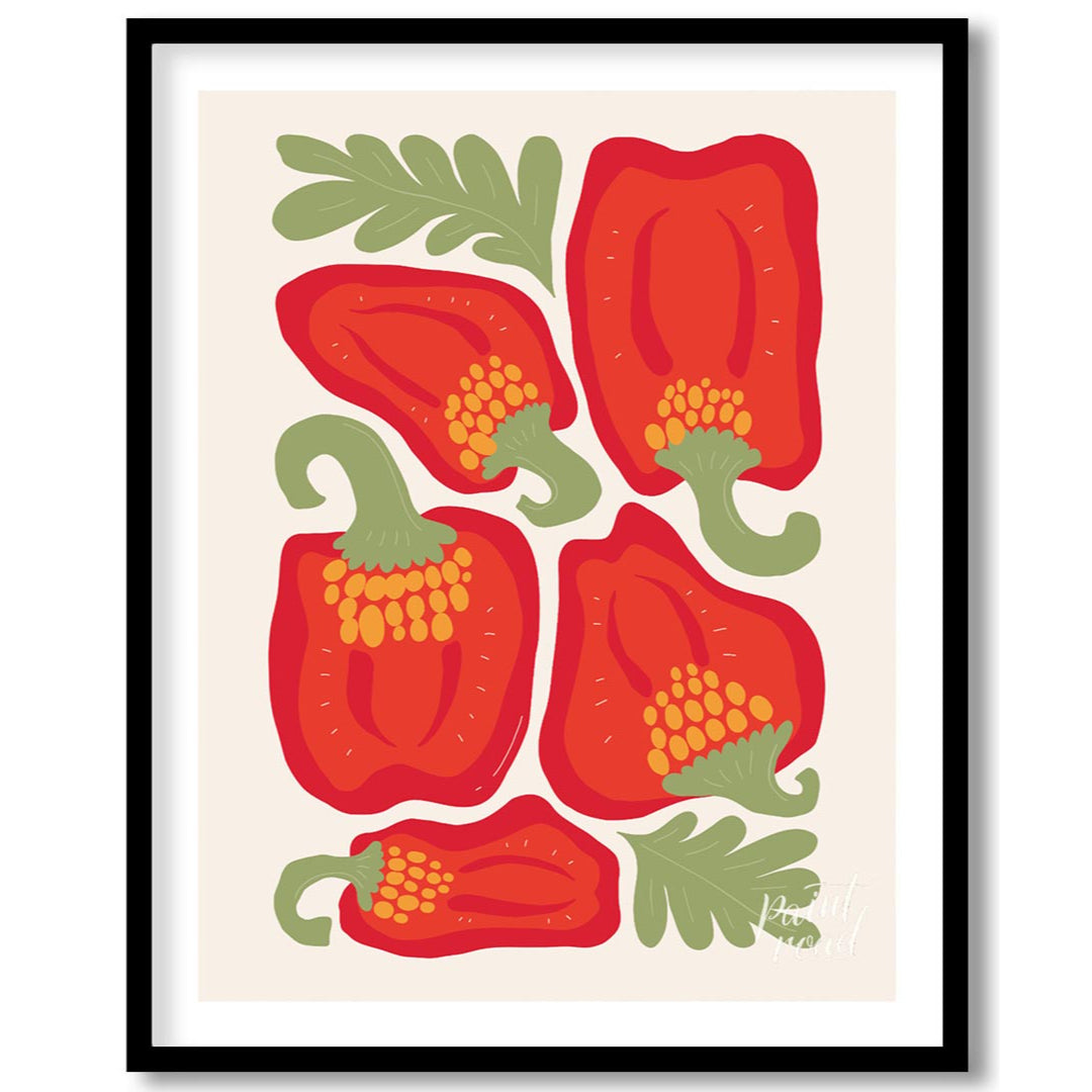 This vibrant and bold illustration celebrates the beauty of red bell peppers, presented in various … for abode