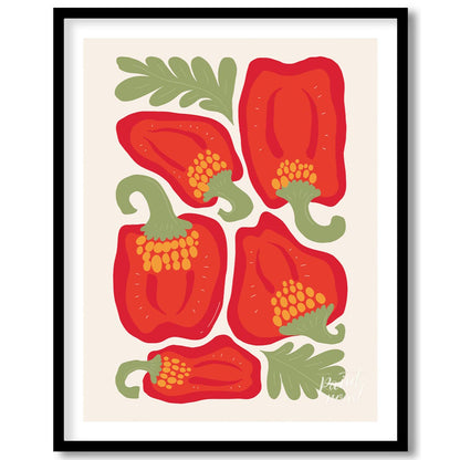 This vibrant and bold illustration celebrates the beauty of red bell peppers, presented in various … for abode
