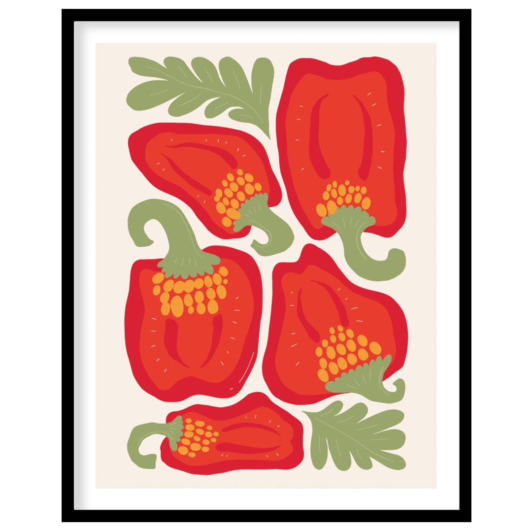 This vibrant and bold illustration celebrates the beauty of red bell peppers, presented in various … for abode