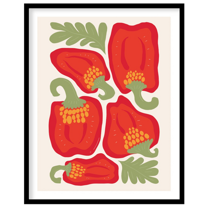 This vibrant and bold illustration celebrates the beauty of red bell peppers, presented in various … for abode