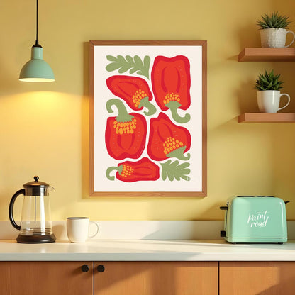 This vibrant and bold illustration celebrates the beauty of red bell peppers, presented in various … for kitchen